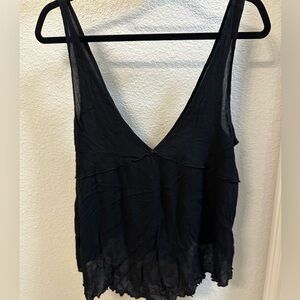 Free People Black Deep V Textured Tank Top